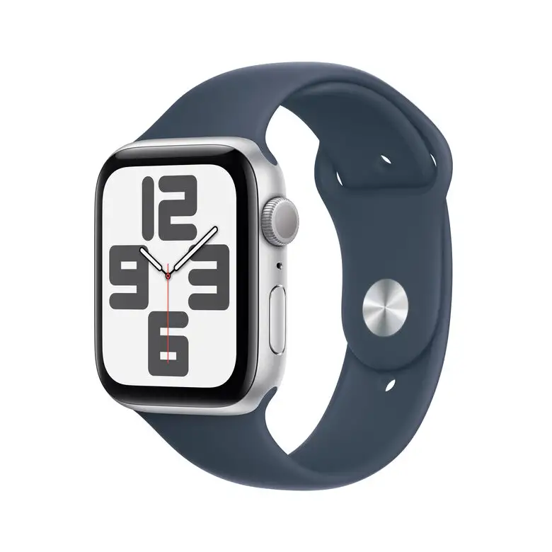 Image of Apple Watch SE GPS Cassa 44mm in Alluminio Argento con Cinturino Sport Blu Tempesta - S/M