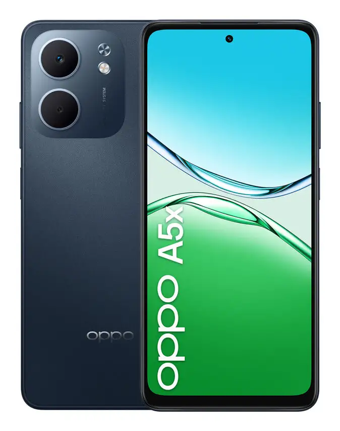 Image of OPPO A5x Smartphone, Foto AI 32MP, Frontale 5MP, Display 6.67” 90HZ LCD HD+, 6000mAh, RAM 4(Esp1GB/2GB/4GB)+ROM 128GB (esp1TB), IP65, [Versione Italia], nero Bluecod077