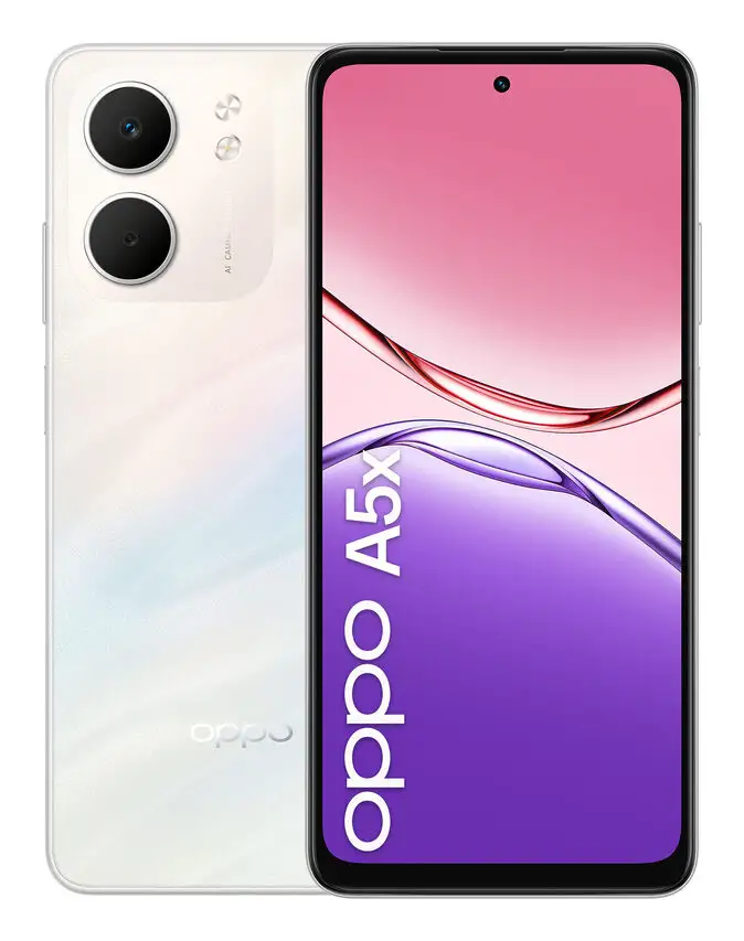 Image of OPPO A5x Smartphone, Foto AI 32MP, Frontale 5MP, Display 6.67” 90HZ LCD HD+, 6000mAh, RAM 4(Esp1GB/2GB/4GB)+ROM 128GB (esp1TB), IP65, [Versione Italia], Laser biancocod077