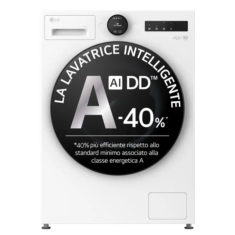 LG F4X7011TWB Lavatrice 11kg AI DD™ Serie X7, Classe A-40%, 1400 giri, Display Easy Circle, Wi-Fi, AI Wash, TurboWash