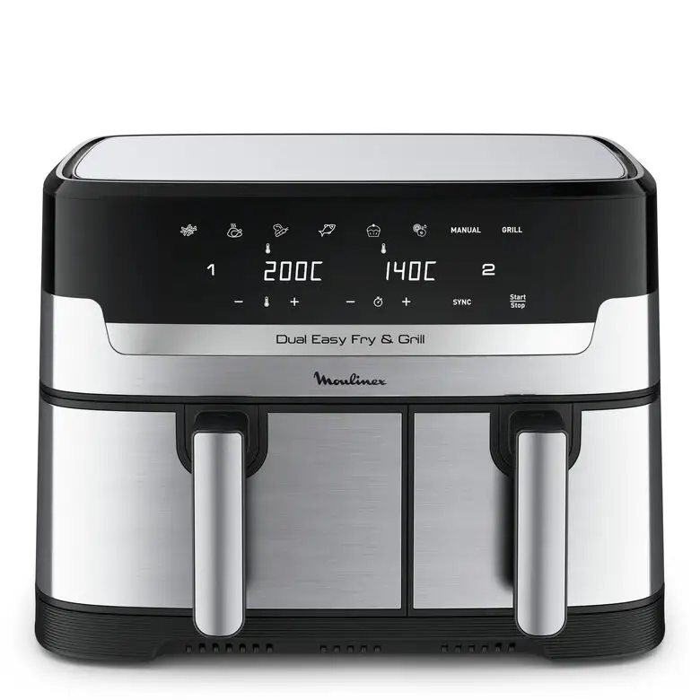 Image of Moulinex Dual Easy Fry EZ905D20 friggitrice Doppia 8,3 L Indipendente 2450 W Friggitrice ad aria calda Nero, Acciaio inox