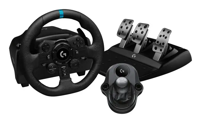 Image of Logitech G Kit da corsa Logitech G923 SE: volante da corsa e pedali G923, TRUEFORCE, vera pelle + leva del cambio Driving Force - Per PS5, PS4, PC, Mac - Nero