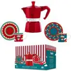 Bialetti Set Moka Rossa 3 Tazzine Completo di 2 Tazzine E 2 Piattini