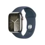 Apple Watch Series 9 GPS + Cellular Cassa 41mm in Acciaio inossidabile con Cinturino Sport Blu Tempesta - M/L