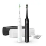 Philips 5300 Series Sonicare spazzolino elettrico sonico con base di ricarica e custodia, 2 livelli di intensità, sensore di pressione confezione da 1 spazzolino bianco e 1 spazzolino nero H