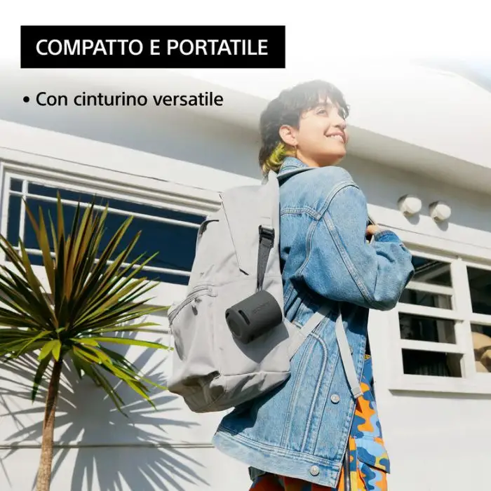 Sony SRS-XB100 - Speaker Wireless Bluetooth, portatile, leggero, compatto, da esterno, da viaggio, resistente IP67 impermeabile e antipolvere, batteria da 16 ore, cinturino versatile, chiama , 149970 , Immagine 4