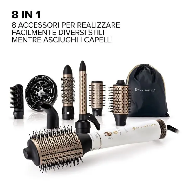 Bellissima Imetec Air Wonder, Spazzola Ad Aria Calda, Tecnologia A Ioni, Spazzole Rivestite In Ceramica E Cheratina, Asciuga, Dona Volume, 8 Accessori, 1000 W , 139743 , Immagine 2