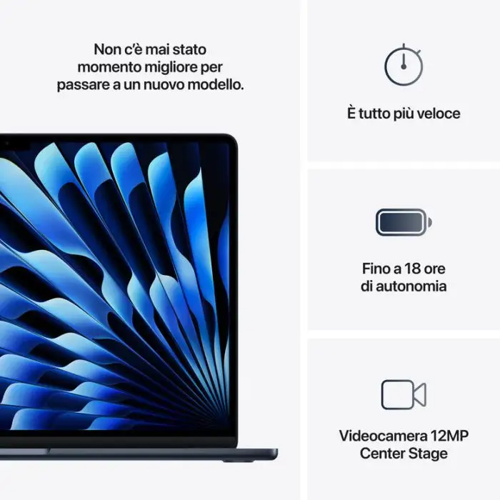 Apple MacBook Air 15&#039;&#039; M4 chip 10-core CPU 10-core GPU, 16GB, 256GB SSD - Mezzanotte , 158330 , Immagine 10