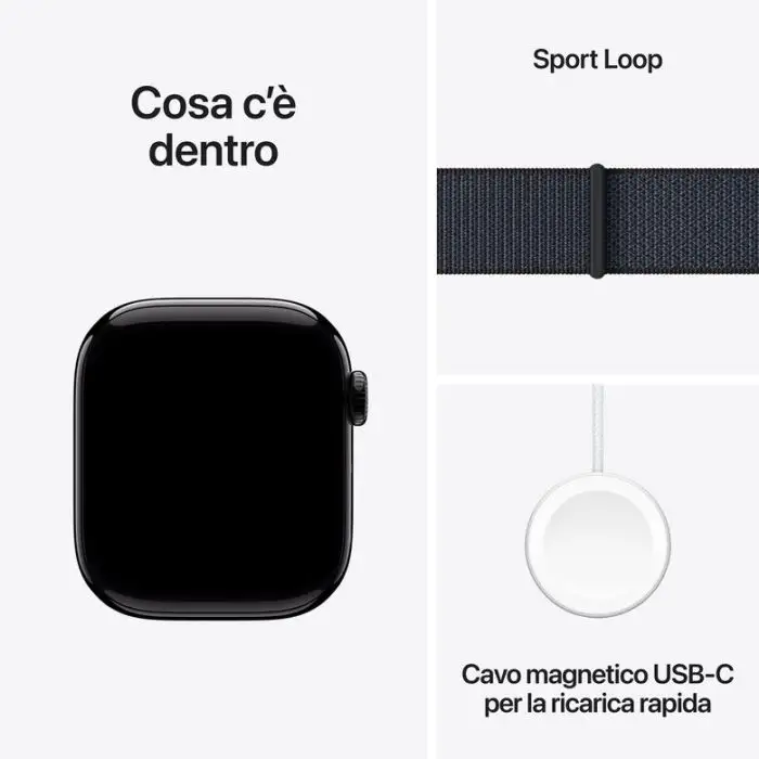 Apple Watch Series 10 Serie 10 GPS + Cellular 42mm Cassa in Alluminio color Jet Black con Sport Loop , 155629 , Immagine 9