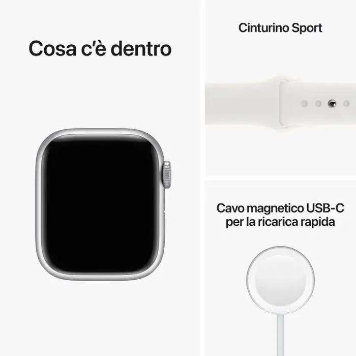 Apple Watch Series 8 GPS + Cellular 41mm Cassa in Alluminio color Argento con Cinturino Sport Band Bianco - Regular , 143717 , Immagine 9