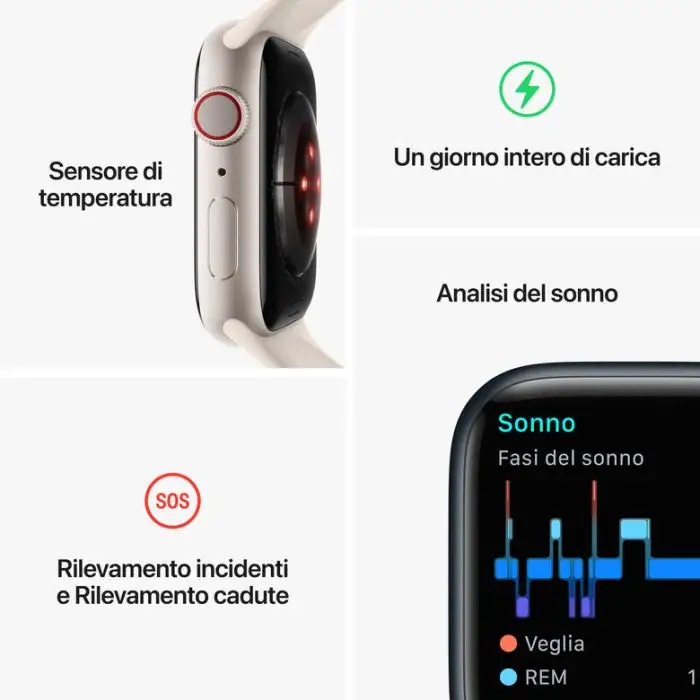 Apple Watch Series 8 GPS + Cellular 45mm Cassa in Acciaio Inossidabile color Grafite con Cinturino Sport Band Mezzanotte - Regular , 144356 , Immagine 8