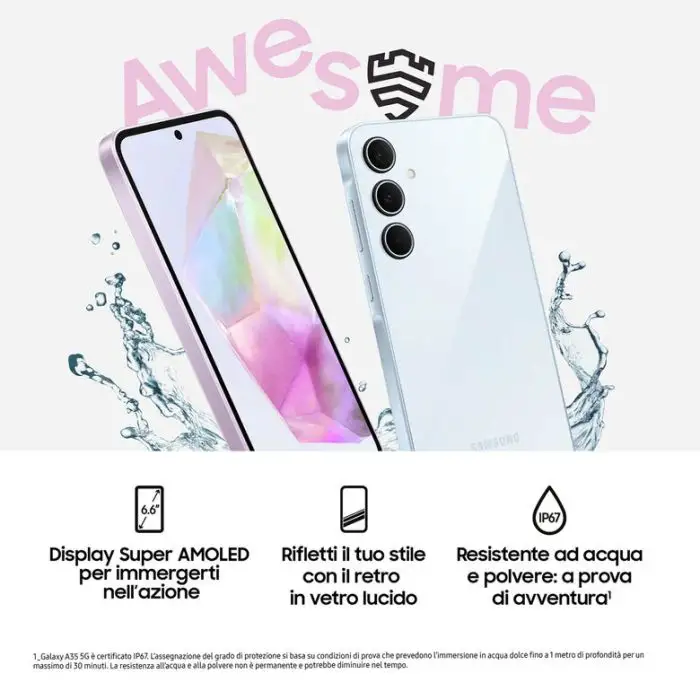 Samsung Galaxy A35 5G Display FHD+ Super AMOLED 6.6”, Android 14, 6GB RAM, 128GB, Dual SIM, Batteria 5.000 mAh, Awesome Navy , 152927 , Immagine 3