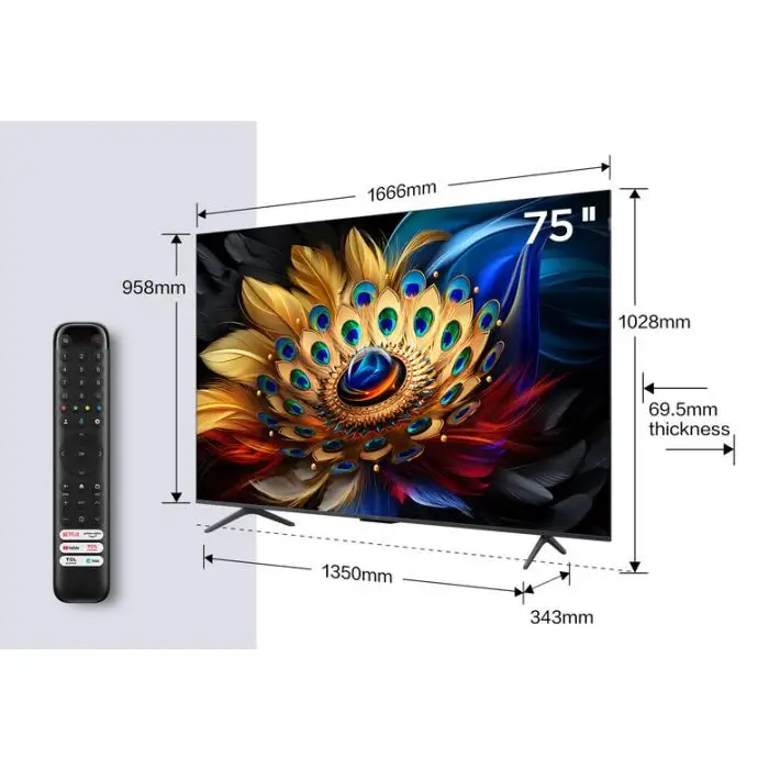TCL 75C655 Televisione Smart TV 75 Pollici Qled 4K Serie C6 Dolby Vision Atmos Google TV Audio Onkyo , 153825 , Immagine 3