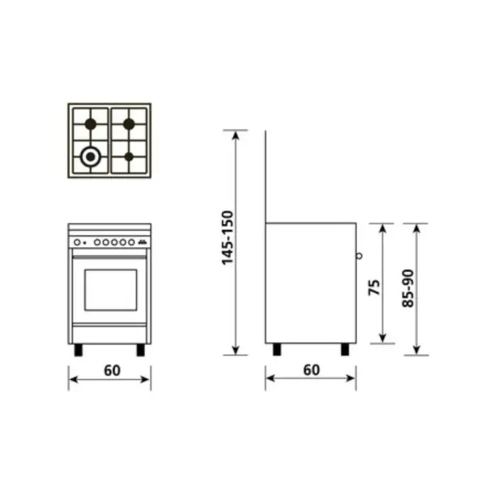 Glem Gas Cucina a Gas SA664MWH6 Bianco Opaco 90X60 con Forno Ventilato , 157183 , Immagine 2