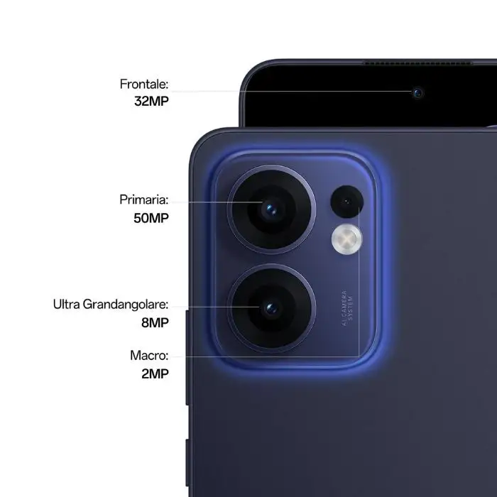 Oppo Cellulare Reno 13 F 5G 25GB 6.67&quot;Amoled 8/256GB 50+8+2+32MP Android15 Luminous Blue , 157519 , Immagine 3