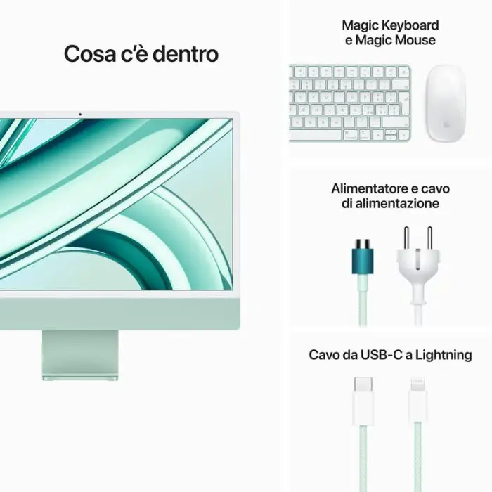 Apple iMac con Retina 24&#039;&#039; Display 4.5K M3 chip con 8‑core CPU e 10‑core GPU, 256GB SSD - Verde , 150883 , Immagine 9