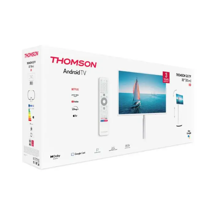 Thomson GO TV 32HA4M44 Televisione Smart TV 32 Pollici Led Portatile con ruote e batteria integrata Bianco , 158633 , Immagine 3