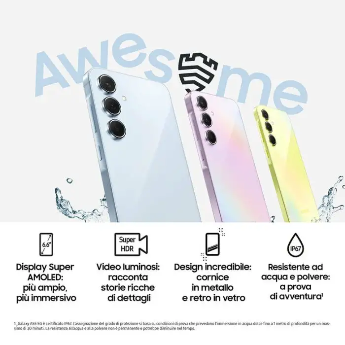 Samsung Galaxy A55 5G Display FHD+ Super AMOLED 6.6”, Android 14, 8GB RAM, 128GB, Dual SIM, Batteria 5.000 mAh, Awesome Lemon , 152921 , Immagine 3