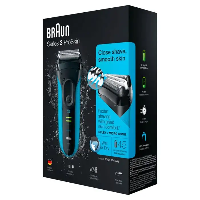 Braun Series 3 ProSkin 3040s Rasoio Barba Elettrico, Nero/Blu , 98303 , Immagine 5