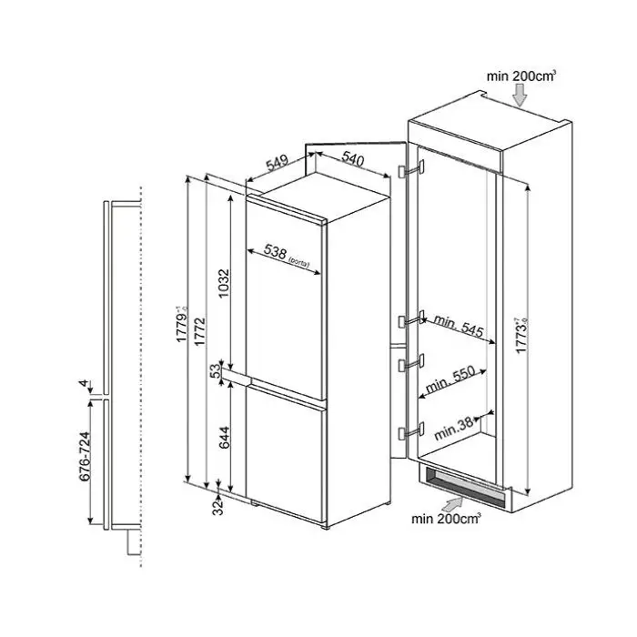 Smeg C3170P Frigorifero con Congelatore Da Incasso 280 L , 97373 , Immagine 2