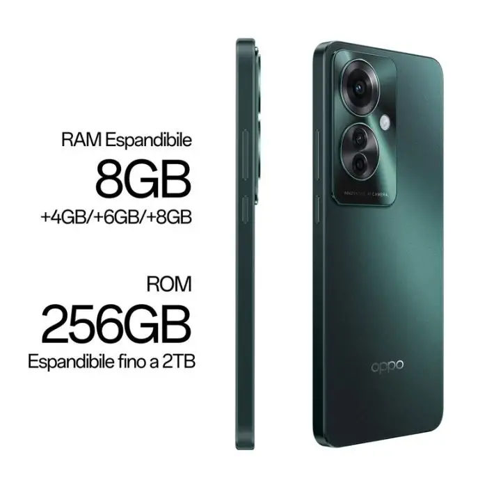 OPPO Reno Reno11 F 5G Smartphone, AI Tripla fotocamera 64+8+2MP, Selfie 32MP, Display 6.7” 120HZ AMOLED FHD+, 5000mAh, RAM 8(Esp4GB/6GB/8GB)+ROM 256GB (esp2TB), [Versione Italia], Palm Green , 153005 , Immagine 5