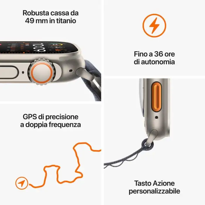Apple Watch Ultra 2 GPS + Cellular, Cassa 49m in Titanio con Cinturino Ocean Bianco , Pc Notebook , 149725 , Immagine 8