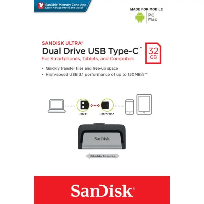 SanDisk Ultra Dual Drive USB Type-C unità flash USB 32 GB USB Type-A / USB Type-C 3.2 Gen 1 (3.1 Gen 1) Nero, Argento , 116286 , Immagine 10