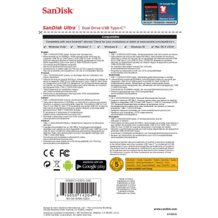 SanDisk Ultra Dual Drive USB Type-C unità flash USB 32 GB USB Type-A / USB Type-C 3.2 Gen 1 (3.1 Gen 1) Nero, Argento , 116286 , Immagine 9