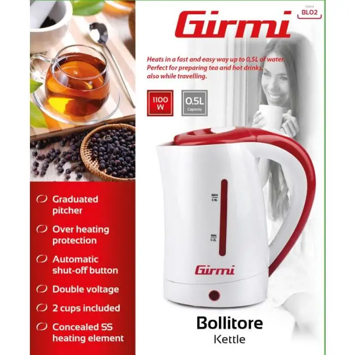 Girmi BL02 bollitore elettrico 0,5 L 1100 W Rosso, Bianco , 108126 , Immagine 6