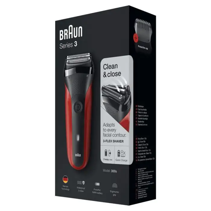 Braun Series 3 300 s Rasoio Elettrico Ricaricabile, Rasoio Da Barba Per Uomo,  Rosso in Offerta Online