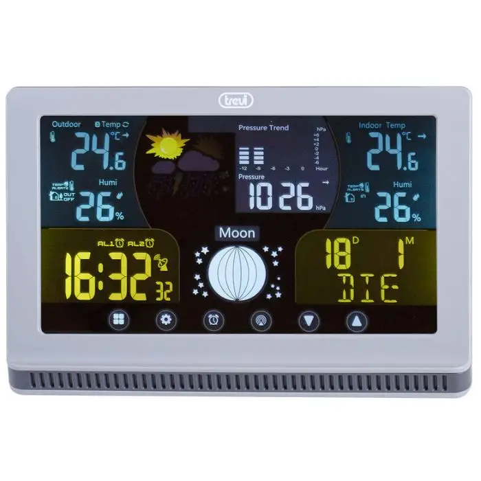 Trevi Stazione meteo con grande display a colori LCD, comandi touch, radiocontrollato 12/24, barometro hPa e termometro °C/°F , 150896 , Immagine 6