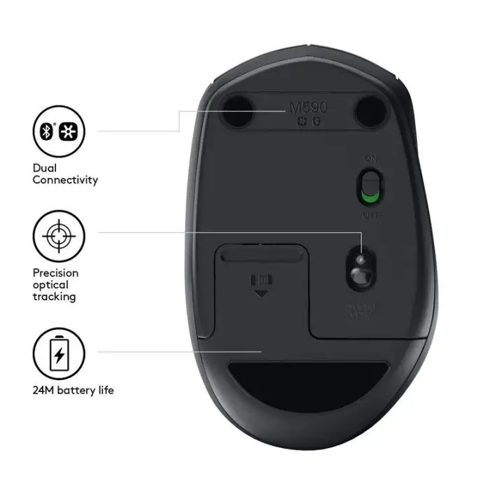 Logitech M590 mouse Mano destra Wireless a RF + Bluetooth Ottico 1000 DPI , 118362 , Immagine 6
