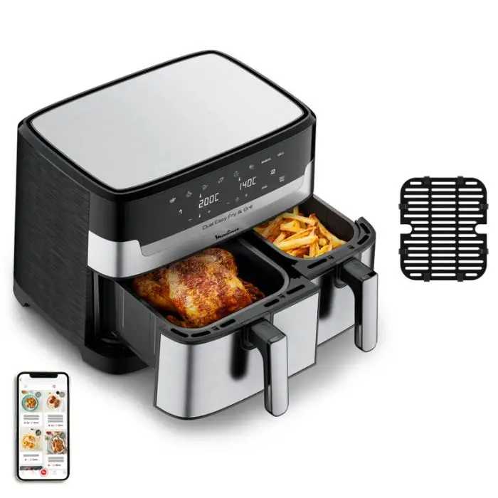 Moulinex Dual Easy Fry EZ905D20 friggitrice Doppia 8,3 L Indipendente 2450 W Friggitrice ad aria calda Nero, Acciaio inox , 156060 , Immagine 2