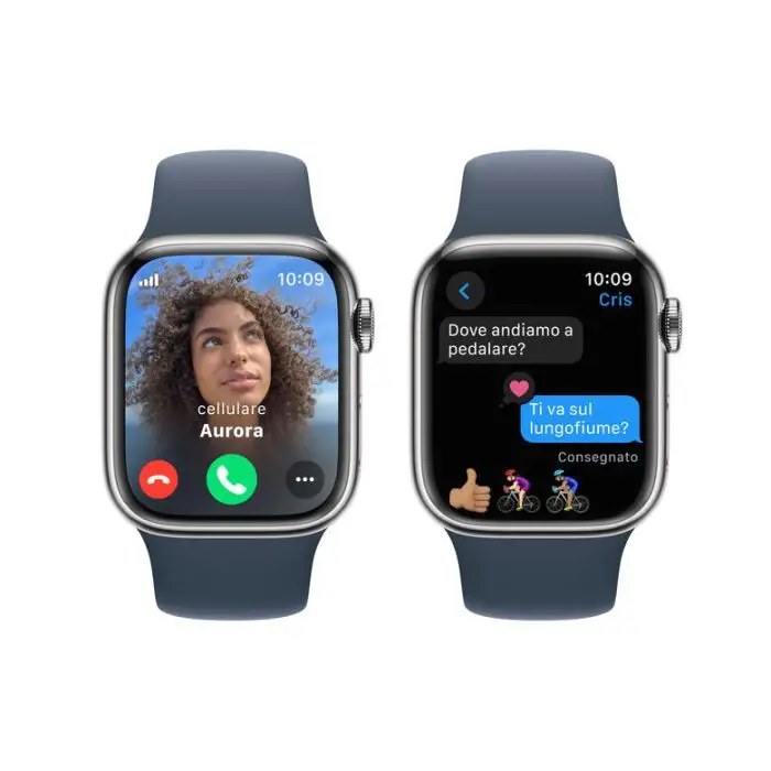 Apple Watch Series 9 GPS + Cellular Cassa 41mm in Acciaio inossidabile con Cinturino Sport Blu Tempesta - M/L , 149773 , Immagine 6
