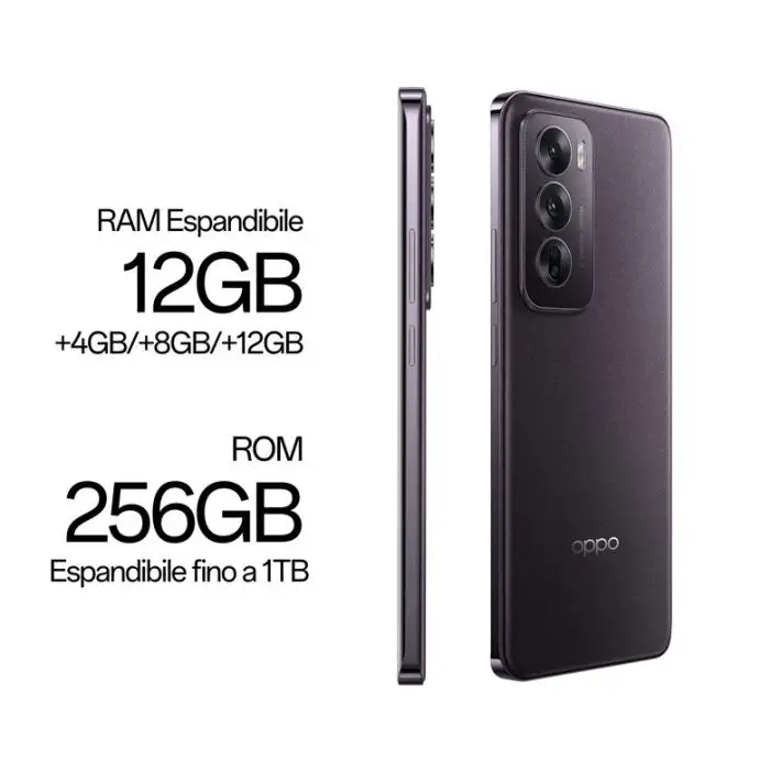 OPPO Reno12 5G AI Smartphone, Tripla fotocamera 50+8+2MP, Selfie 32MP, Display 6.7” 120HZ AMOLED FHD+, 5000mAh, RAM 12GB(Esp4GB/8GB/12GB)+ROM 256GB, [Versione Italia], Black Brown , 154124 , Immagine 6