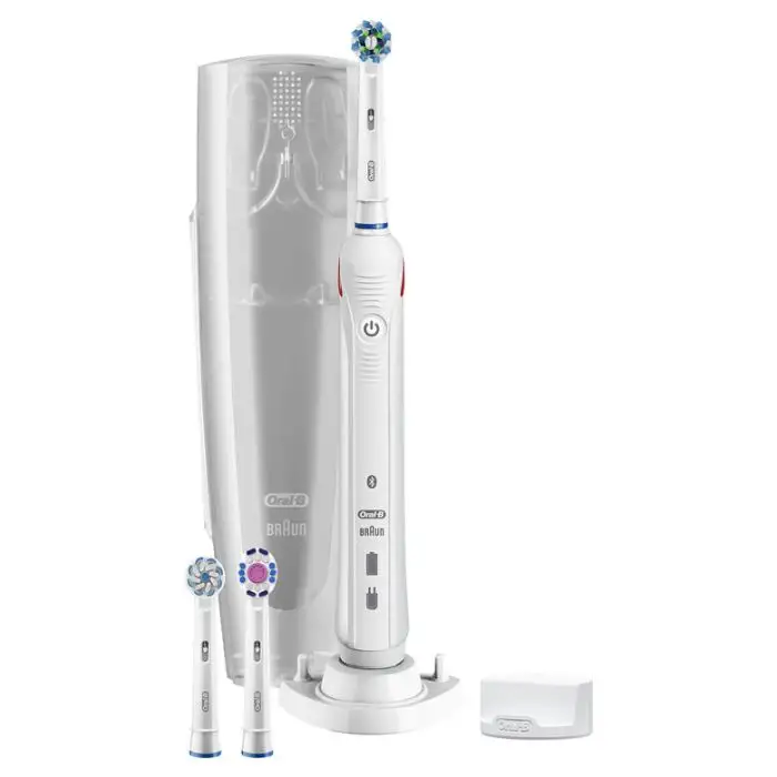 Oral-B Spazzolino Elettrico Ricaricabile Smart 5 5100S CrossAction, 1 Bianco Manico Connesso, 5 Modalità Tra Cui Sbiancante, Denti Sensibili E Protezione Gengive, 3 Testine Custodia da viagg , 131234 , Immagine 2