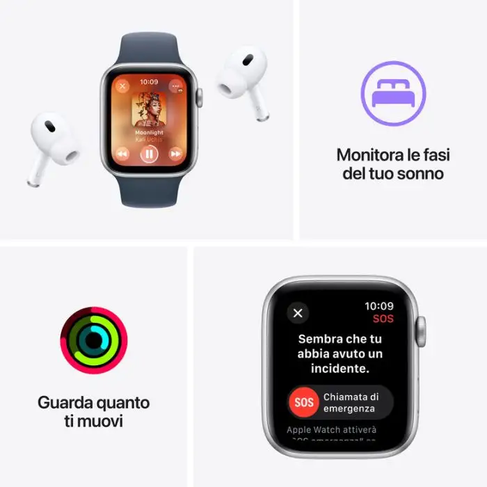 Apple Watch SE GPS Cassa 44mm in Alluminio Argento con Cinturino Sport Blu Tempesta - S/M , 156619 , Immagine 7