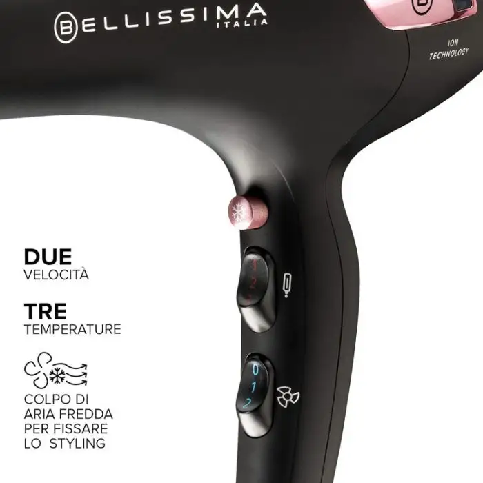Bellissima P7 3200 Asciugacapelli, Motore Professionale, 2100 Watt, Ionizzatore, 2 Velocità, 3 Temperature, Diffusore per Ricci, Colpo Aria Fredda, Leggero, Custodia da Viaggio, Fermacavo , 154590 , Immagine 5