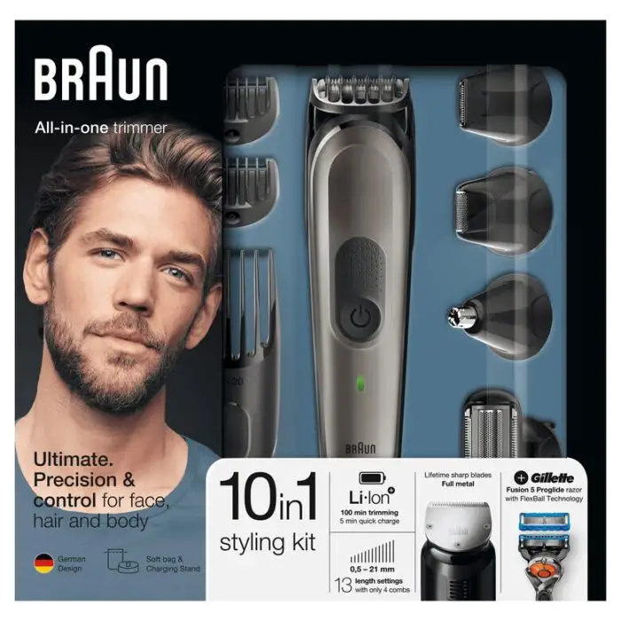 Braun Multigroomer Rifinitore 10-In-1 Tutto-In-1 MGK7021 Rasoio Barba Elettrico, Rifinitore E Tagliacap , 122163 , Immagine 4