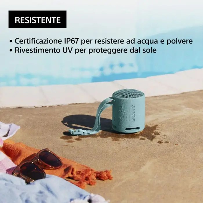 Sony SRS-XB100 - Speaker Wireless Bluetooth, portatile, leggero, compatto, da esterno, da viaggio, resistente IP67 impermeabile e antipolvere, batteria da 16 ore, cinturino versatile, chiama , 149970 , Immagine 6