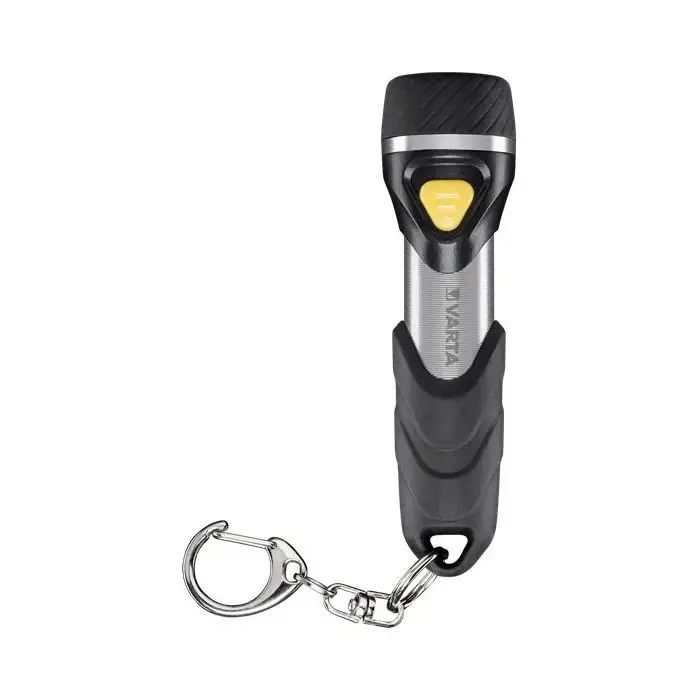 Varta Day Light Key Chain LED Flashlight (incl. anello portachiavi e 1x batteria AAA Longlife Power, antiurto) argento/nero per la casa, tutti i giorni, interruzioni di corrente main product photo