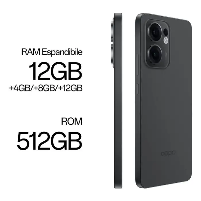OPPO Reno13 FS 5G AI Smartphone, Tripla fotocamera 50+8+2MP, Selfie 32MP, Display 6.67” 120HZ AMOLED FHD+, 5800mAh, RAM 12GB(Esp4GB/8GB/12GB)+ROM 512GB, [Versione Italia], Graphite Grey , Default Category , 157515 , Immagine 5