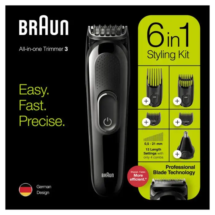 Braun MGK3220 Regolabarba Uomo 6-In-1, Rifinitore Viso, Naso E Orecchie E Tagliacapelli. Nero , 129663 , Immagine 2