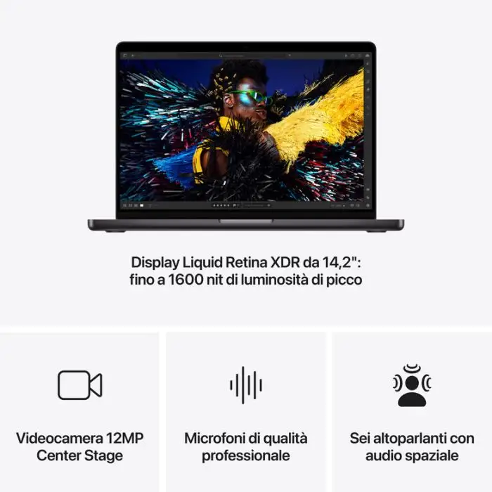 Apple MacBook Pro 14&quot;: Chip M4 con cpu 10 core e gpu 10 core, 1TB SSD - Nero siderale , 156468 , Immagine 6