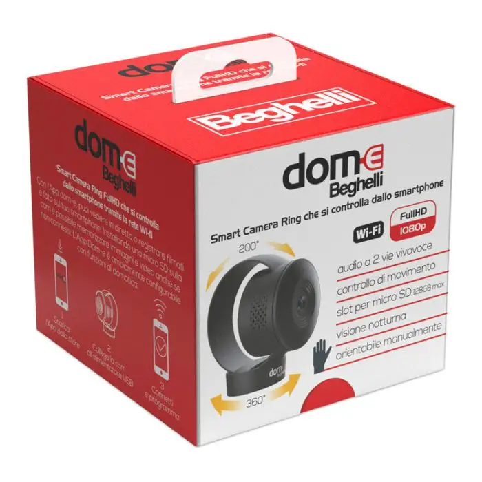 BEGHELLI Serie DOM-E - Kit Smart Home [2]Lampade RGB - [1]Camera HD Mini -  [2]Adattatori Prese Smart