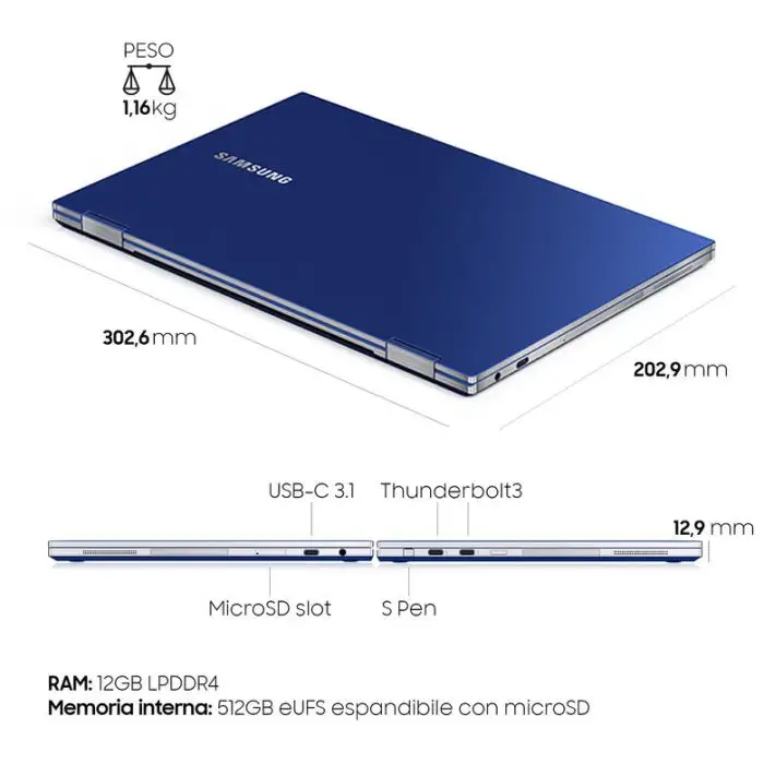 Samsung Galaxy Book Flex 13,3” Royal Blue Touch Screen S Pen Intel® Core™ i5 di decima generazione Windows 10 Home Wi-Fi 6 RAM 12GB Memoria 512GB Batteria 69,7Wh Lettore impronte digitali , 130881 , Immagine 7