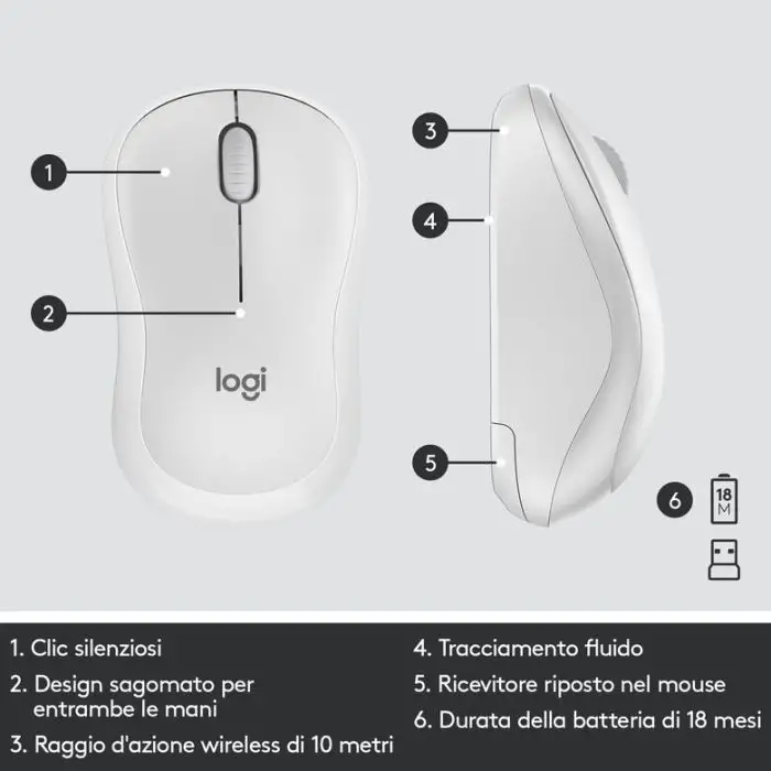 Logitech MK295 Kit Mouse e Tastiera Wireless – Tecnologia SilentTouch, Tastierino Numerico, Tasti Scelta Rapida, Tracciamento Ottico Avanzato, Ricevitore USB Nano, Senza Lag, Meno 90% di Rum , 141809 , Immagine 8
