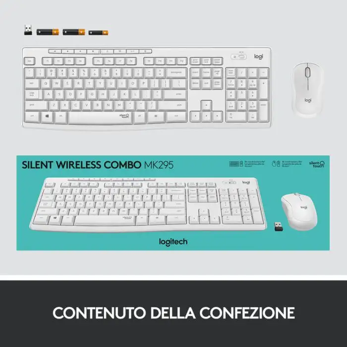 Logitech MK295 Kit Mouse e Tastiera Wireless – Tecnologia SilentTouch, Tastierino Numerico, Tasti Scelta Rapida, Tracciamento Ottico Avanzato, Ricevitore USB Nano, Senza Lag, Meno 90% di Rum , 141809 , Immagine 10