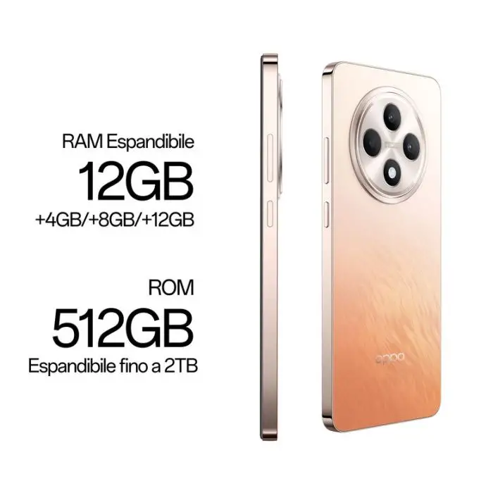 OPPO Reno12 FS 5G AI Smartphone, Tripla fotocamera 50+8+2MP, Selfie 32MP, Display 6.67” 120HZ AMOLED FHD+, 5000mAh, RAM 12GB(Esp4GB/8GB/12GB)+ROM 512GB, [Versione Italia], Amber Orange , 154492 , Immagine 6