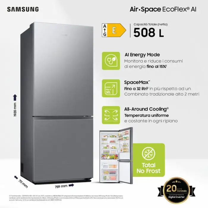 Samsung RB50DG602ES9 frigorifero con congelatore Libera installazione 508 L E Metallico, Stainless steel , 152156 , Immagine 4